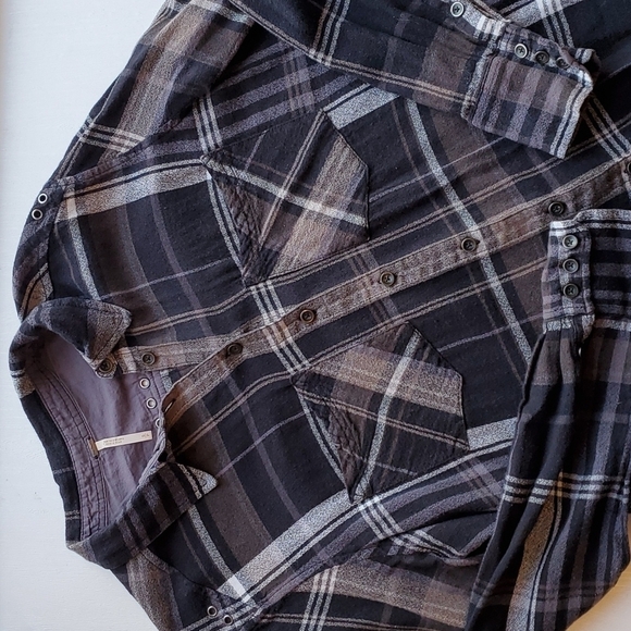 Free People Black and Gray Wesley Plaid Button Down Shirt S - Picture 2 of 6